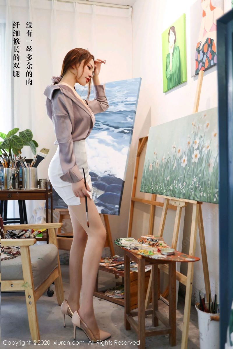 性感美女徐cake包臀裙&紫衬衫画室主题剧情系列写真