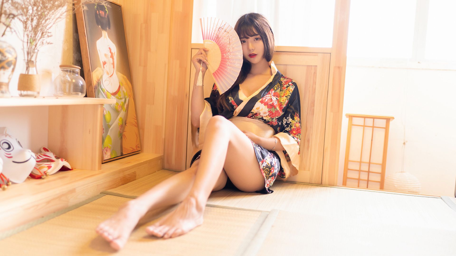 长发美女身穿和服性感高清日系风格桌面壁纸