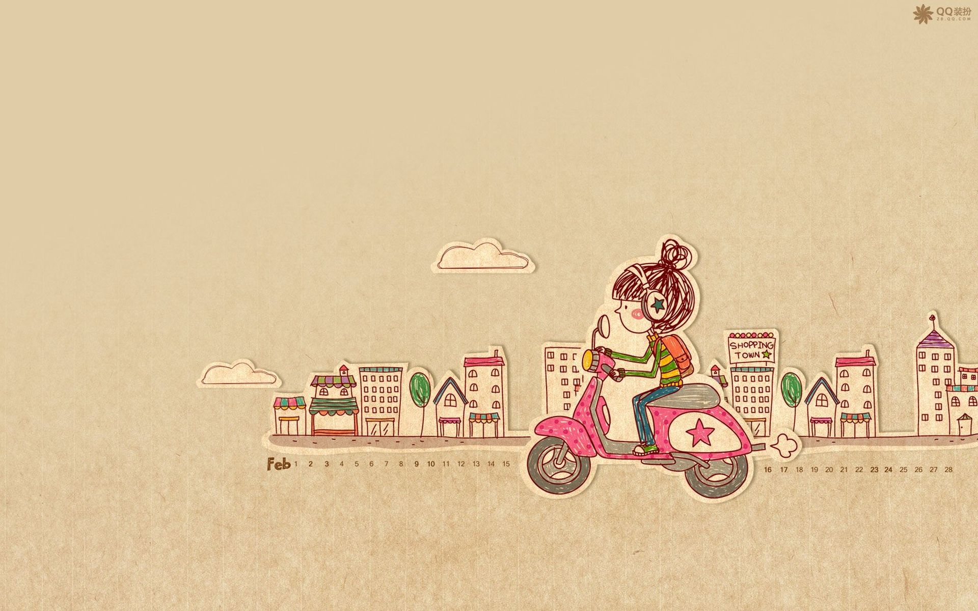 动漫卡通骑车女孩+潘潘达+可爱龙猫简约高清壁纸