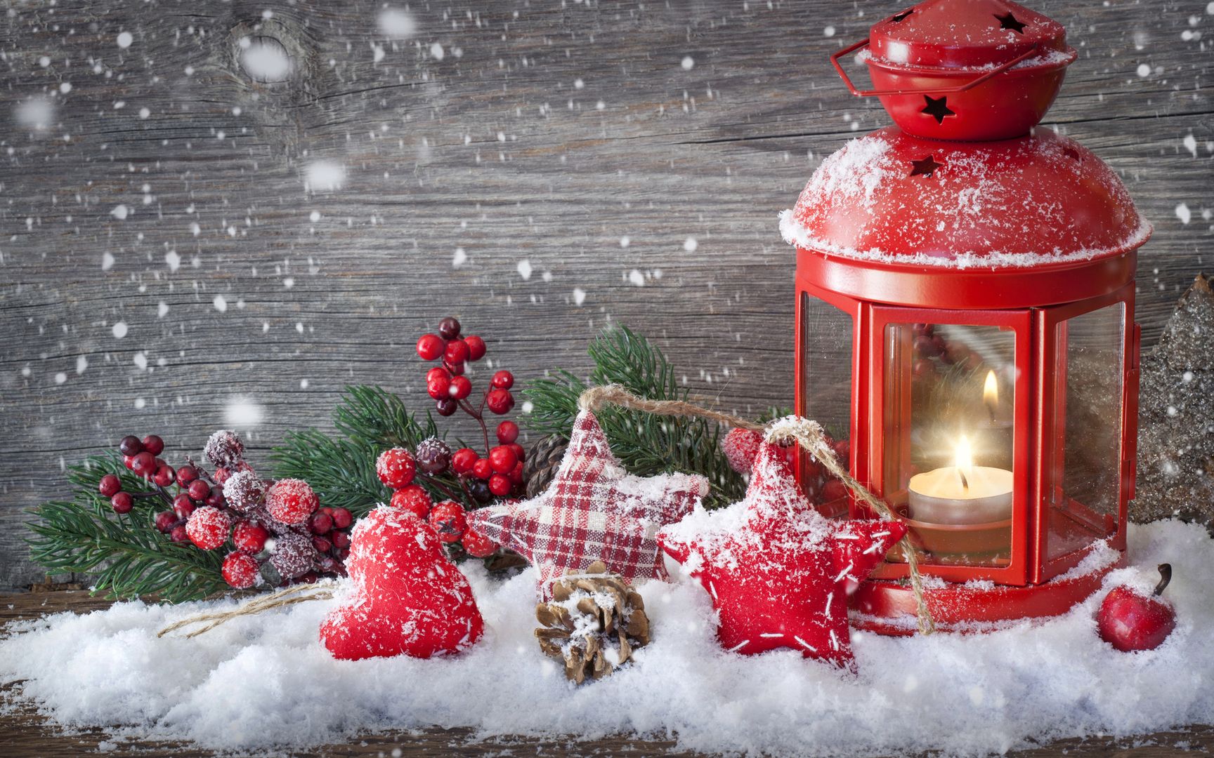 圣诞节红色元素+白色雪景高清桌面壁纸