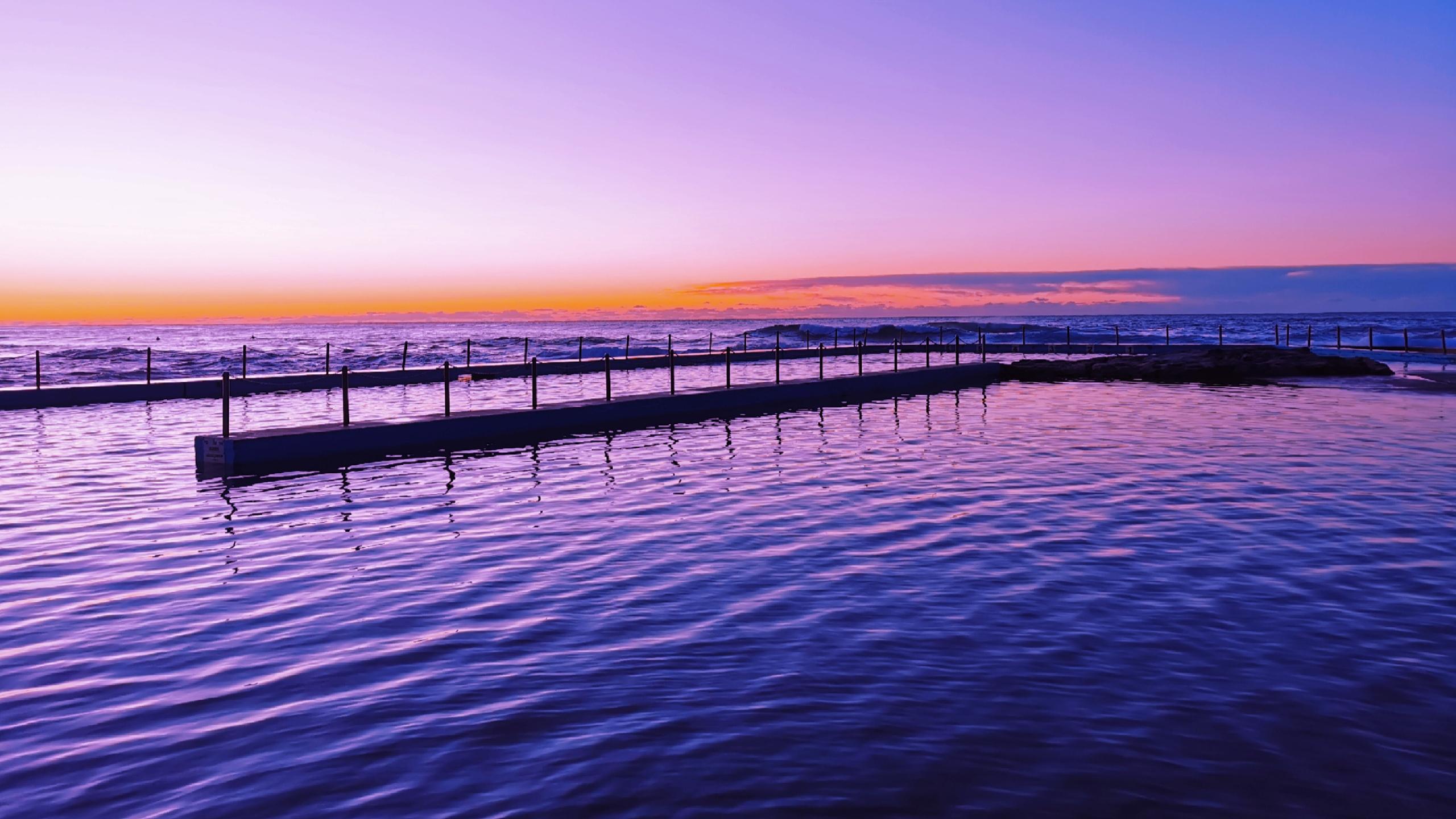 海边的紫色的黄昏令人流连往返桌面壁纸