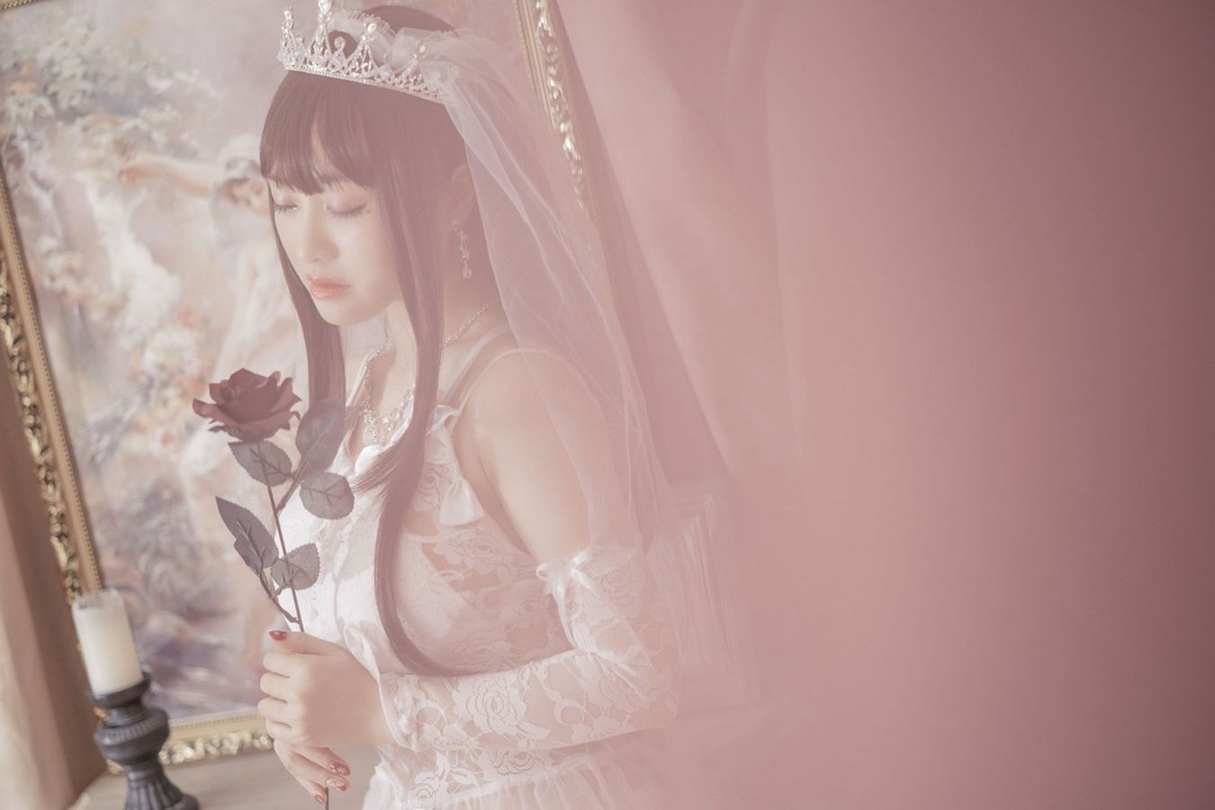 动漫博主脱尾巴Mizuki白色蕾丝缕空婚纱主题情趣服饰写真