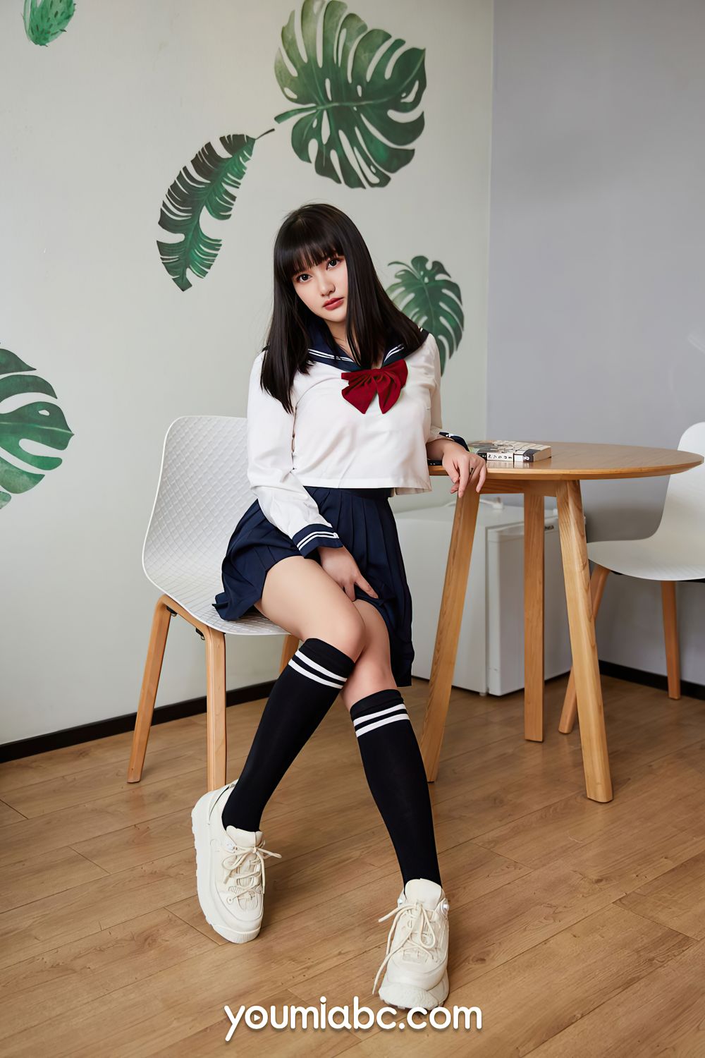 美女模特小尤奈长筒袜学生妹装扮JK制服系列写真