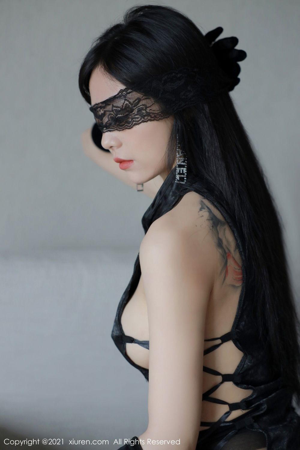 美女模特佘贝拉bella黑色旗袍+眼罩黑丝系列性感写真