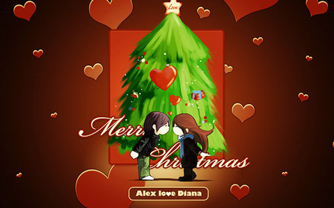 圣诞节浪漫小情侣唯美好看圣诞树精美主题壁纸