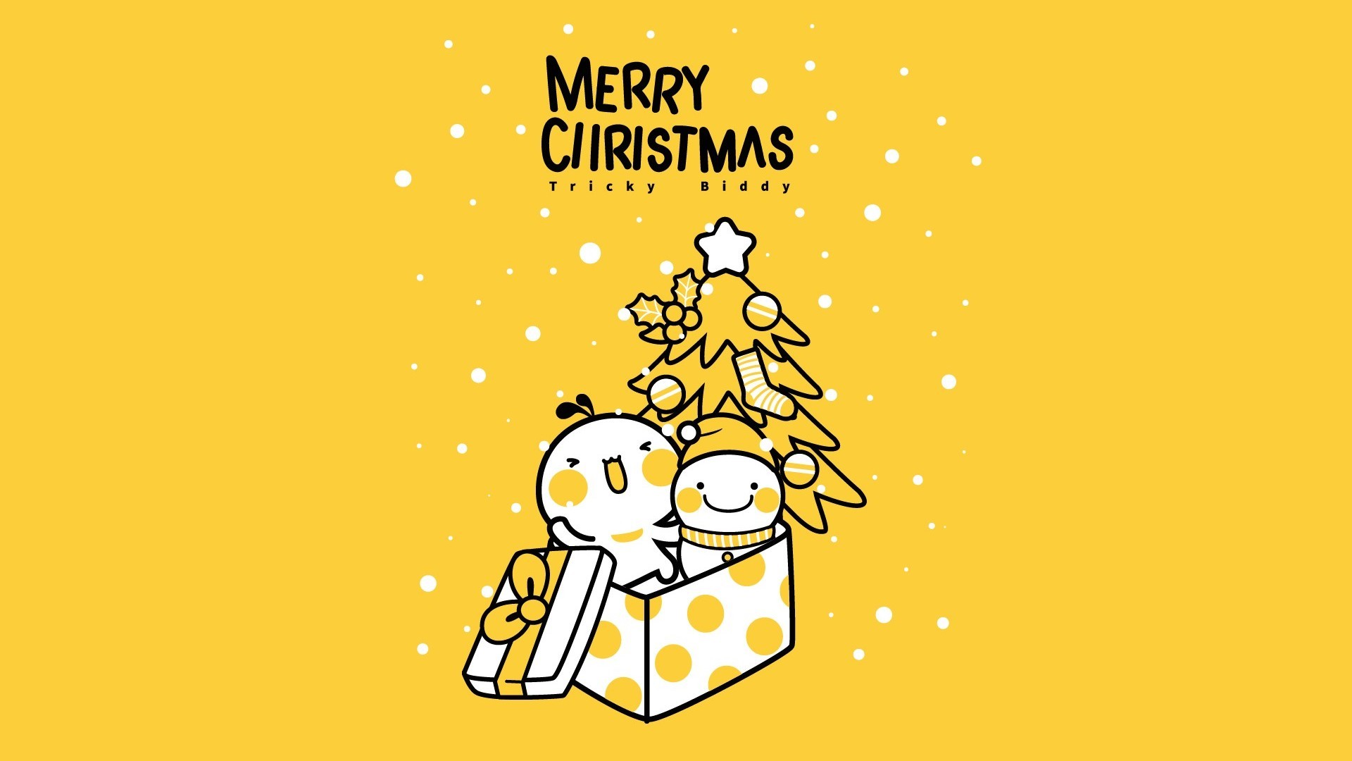 油爆叽丁与雪人共度圣诞佳节简约背景卡通图片