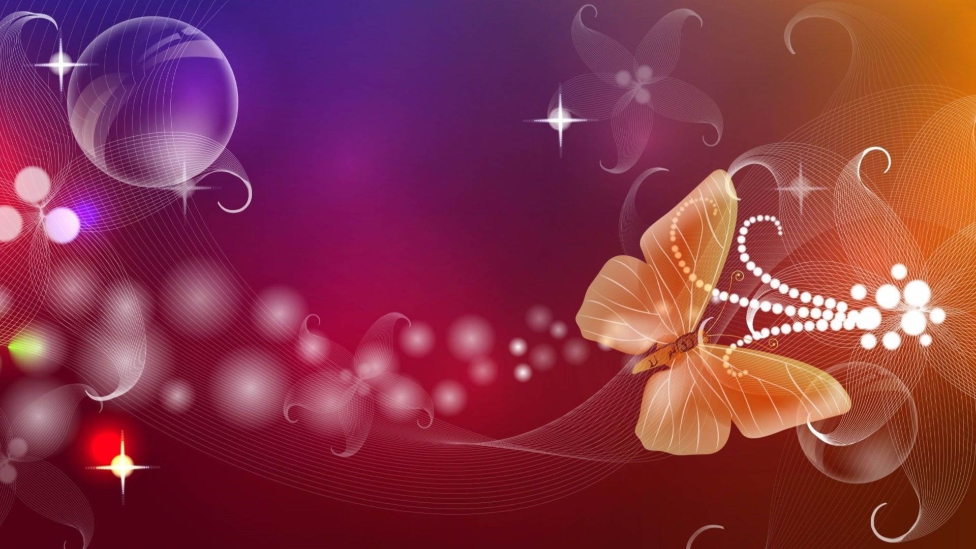 颜色各异的蝴蝶飞舞在花丛中唯美梦幻桌面壁纸