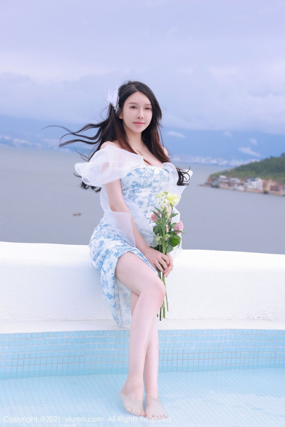 美女模特玉兔miki粉色透明长裙情趣系列大理洱海旅拍
