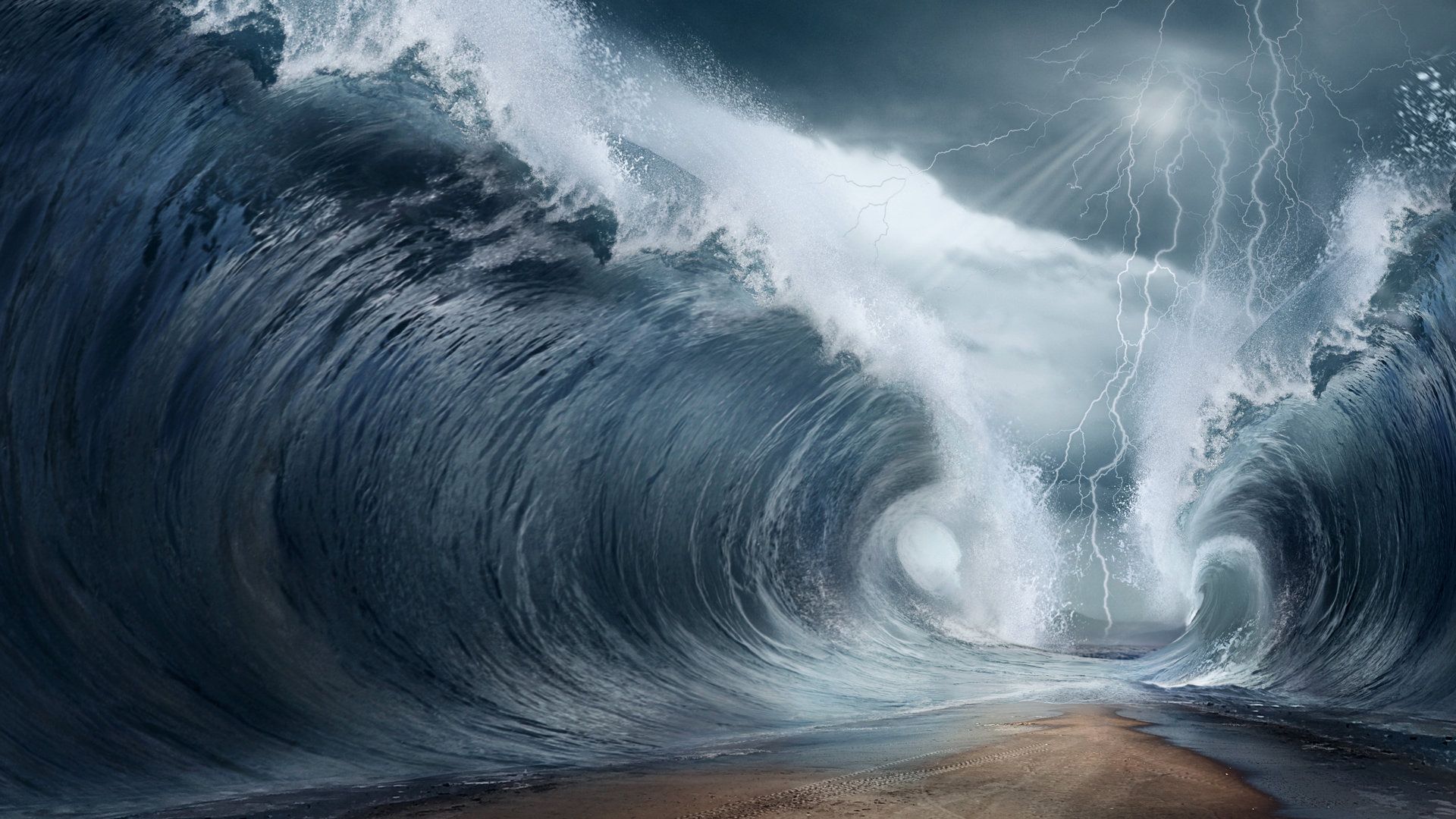 气势磅礴的巨大旋转海浪创意素材高清大图
