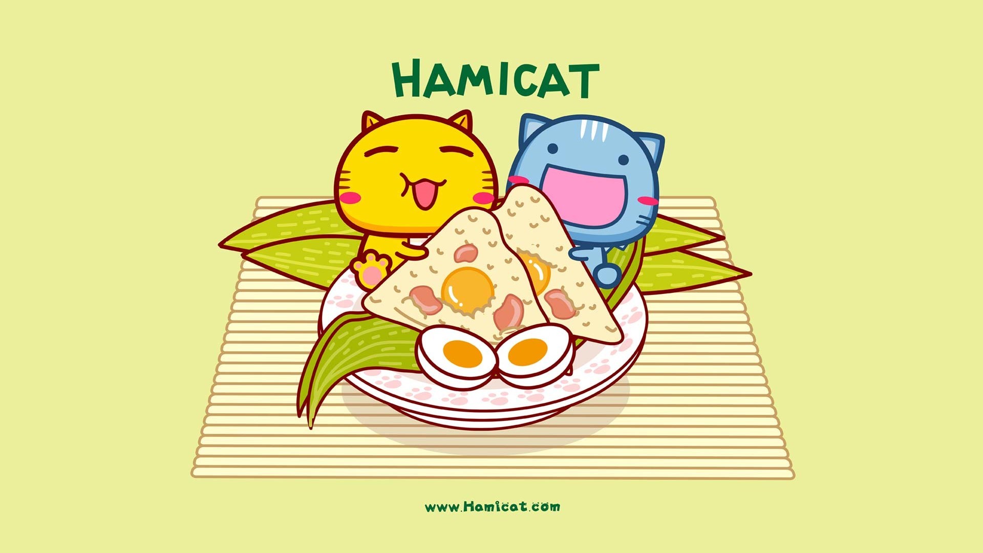 Hamicat哈咪猫端午节划龙舟卡通图片壁纸
