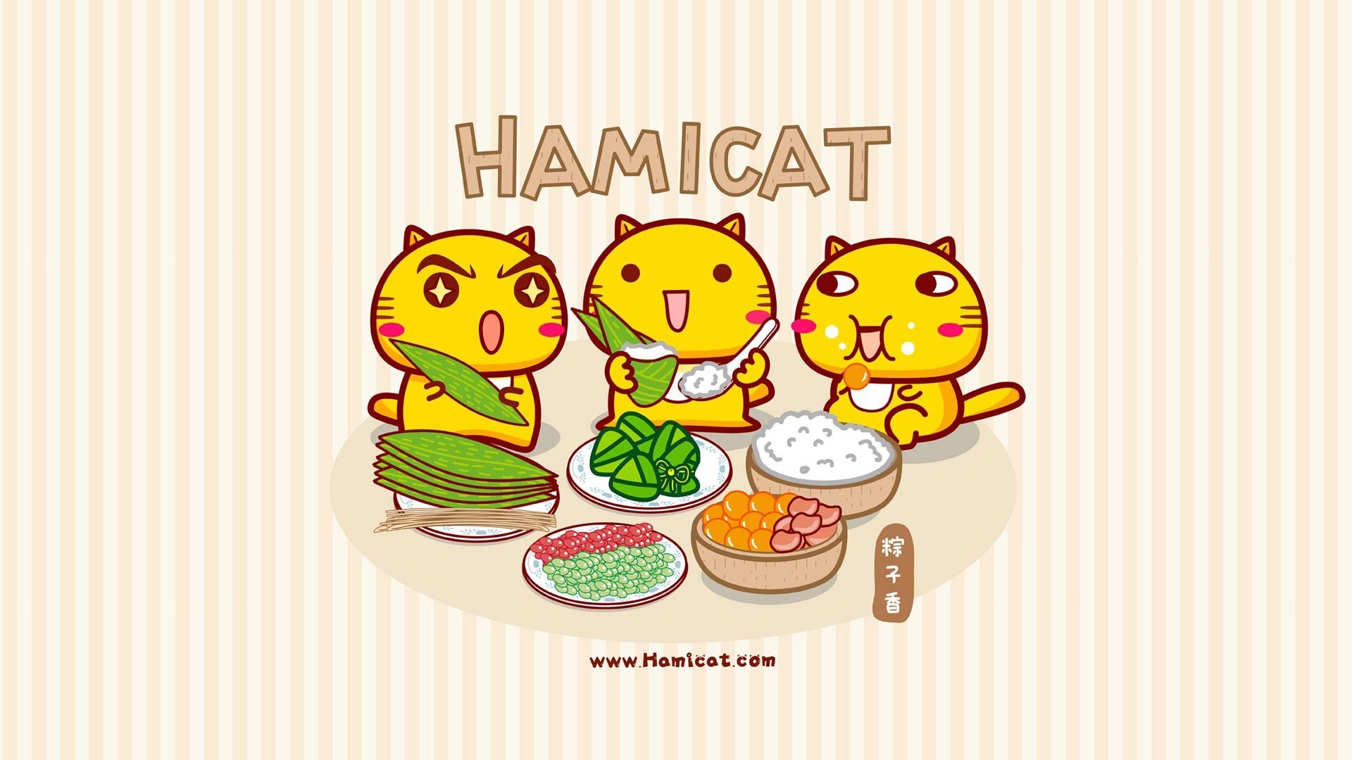 Hamicat哈咪猫端午节划龙舟卡通图片壁纸