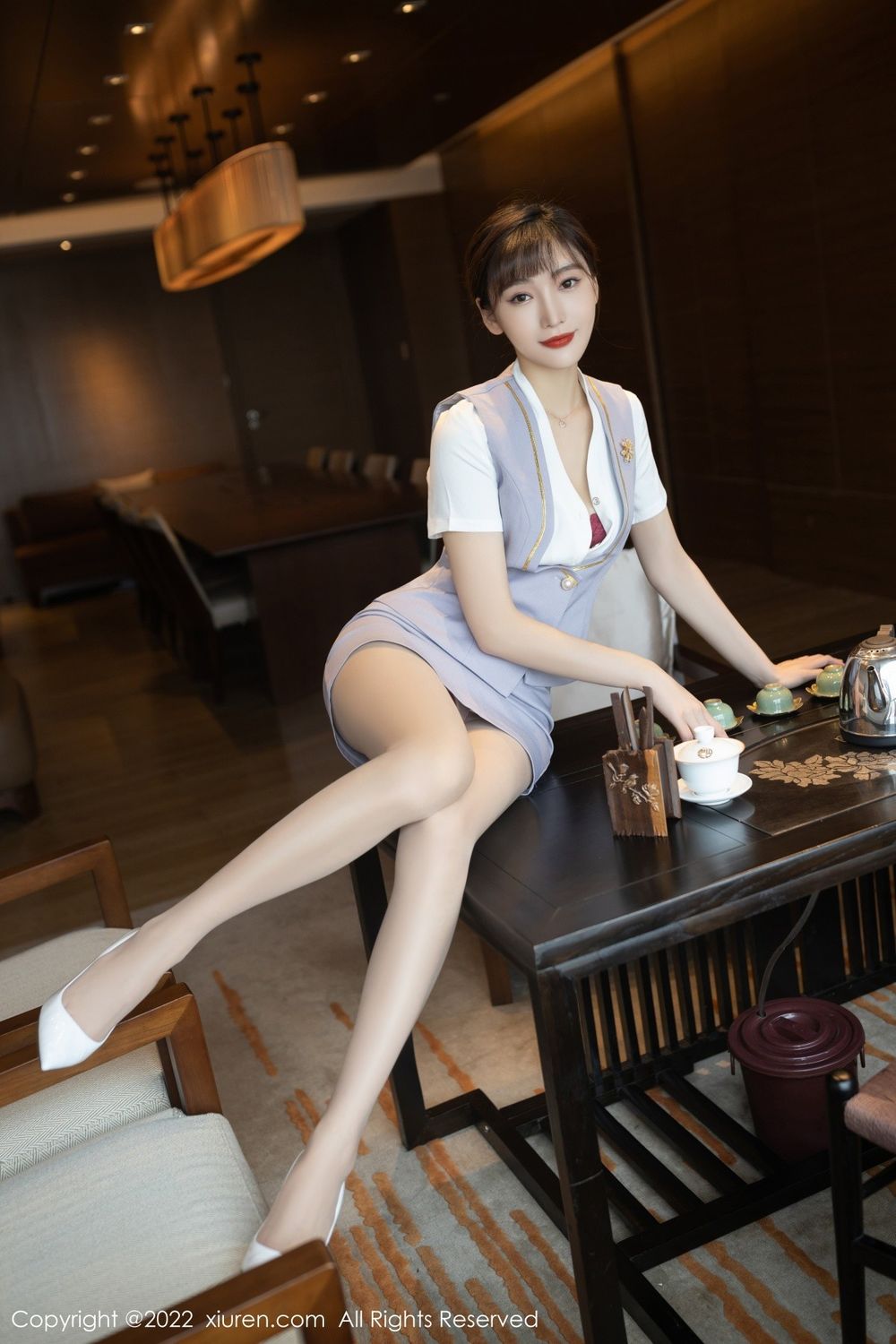 美女模特陆萱萱淡蓝色上衣茶艺师主题珠三角旅拍