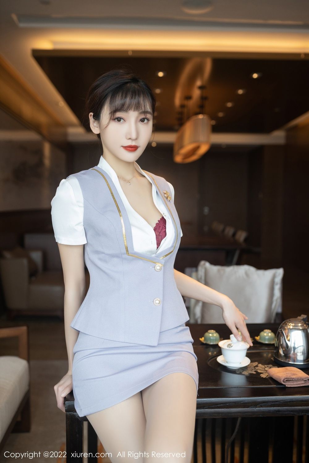 美女模特陆萱萱淡蓝色上衣茶艺师主题珠三角旅拍