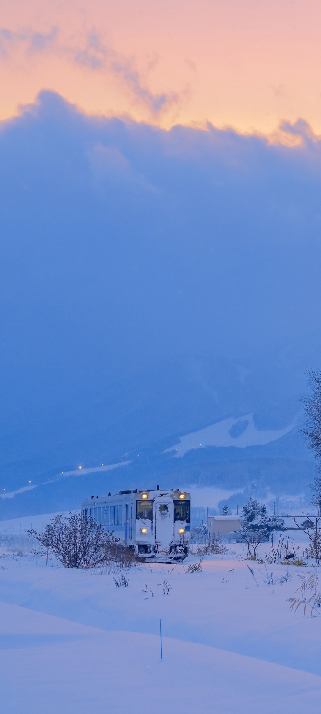 冬天雪地上行驶的列车