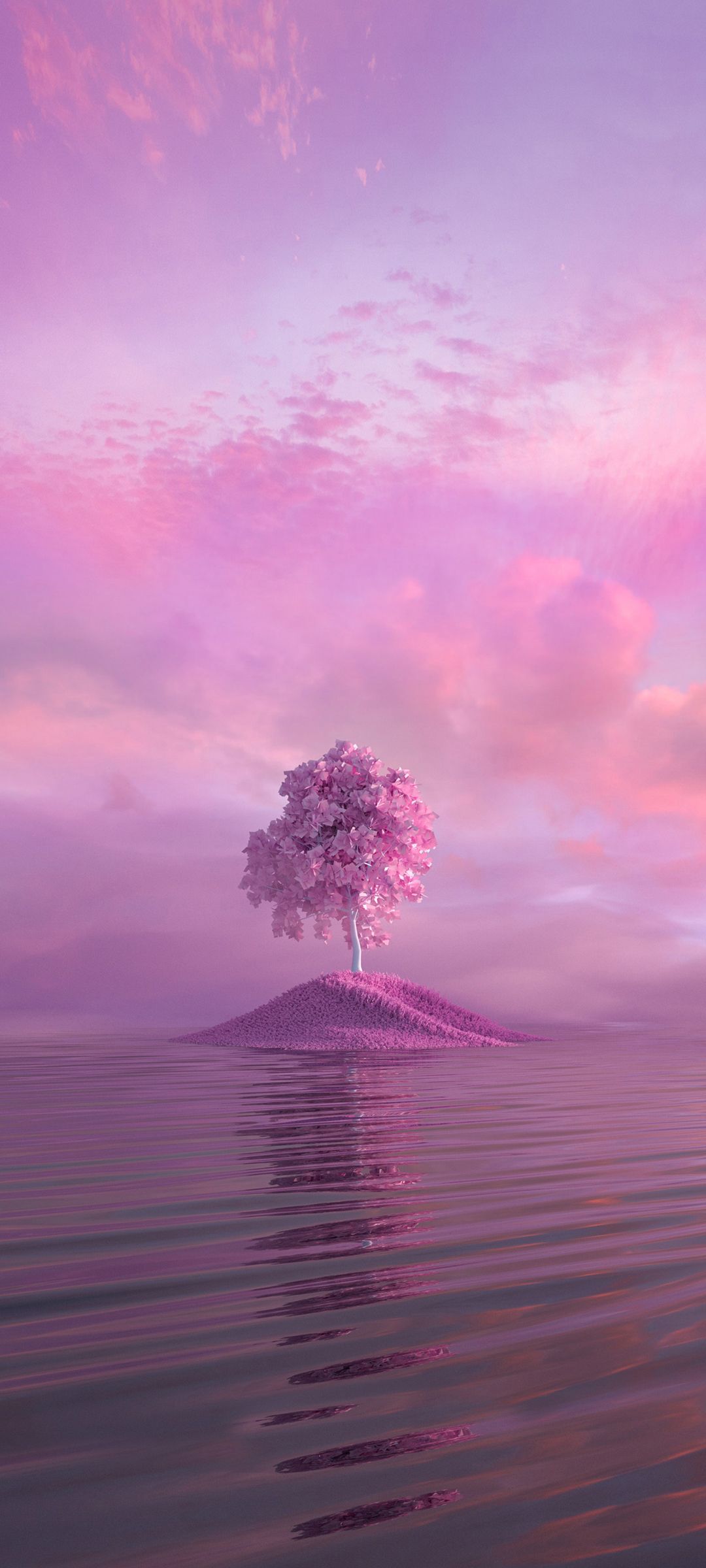 水上的小树紫色调高清风景