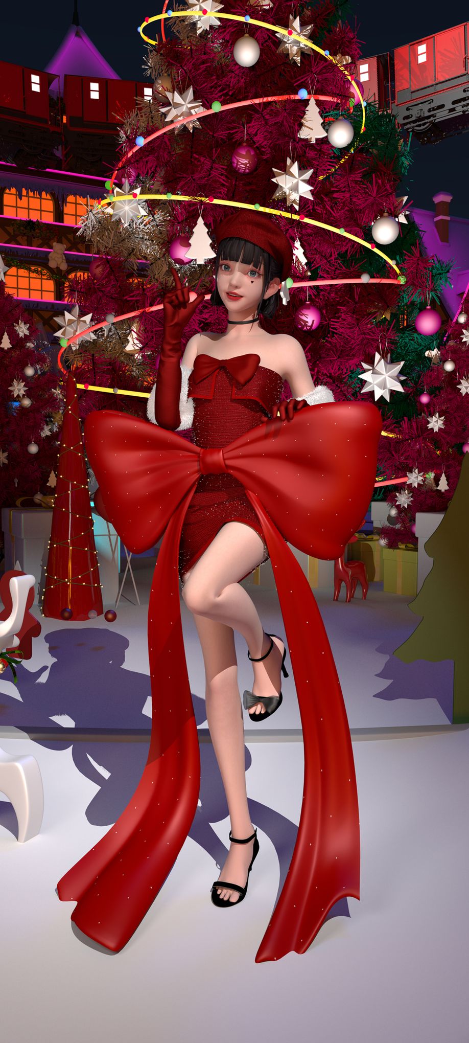 奇幻少女集原美红色裙子圣诞节主题高清手机壁纸