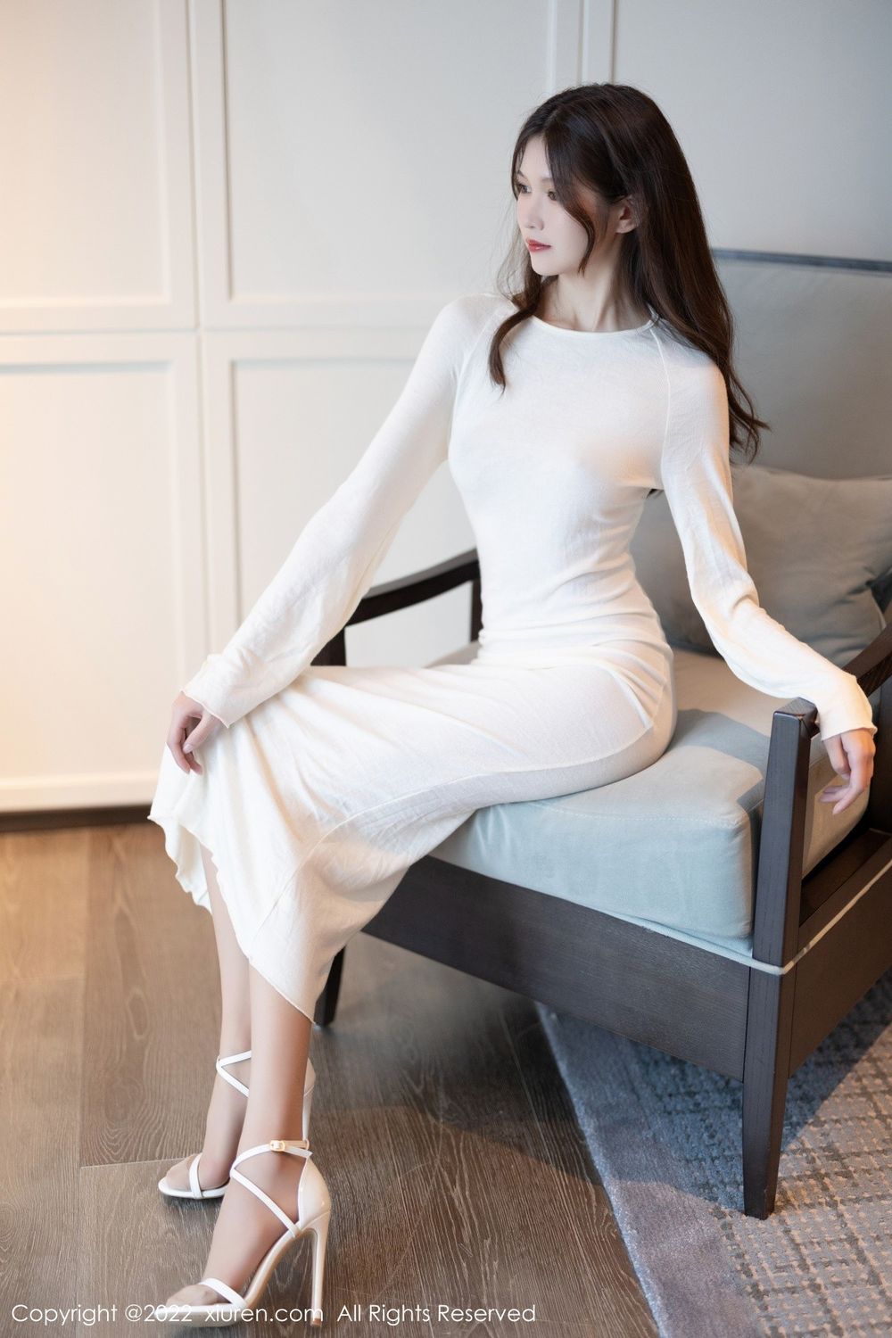美女模特程程程-白色轻透连衣长裙原色丝袜厦门旅拍