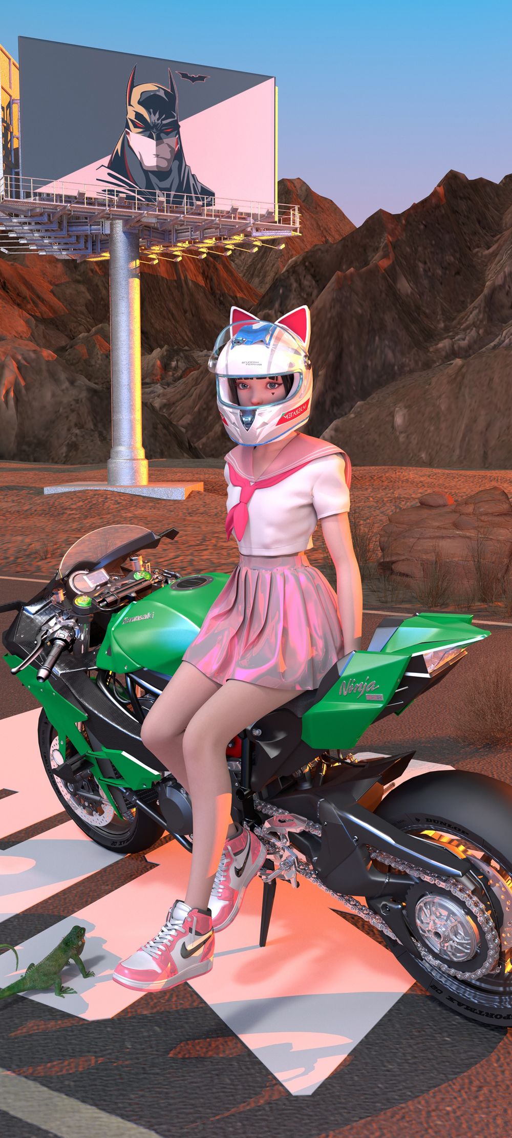 奇幻少女集原美摩托车粉色水手服系列手机壁纸