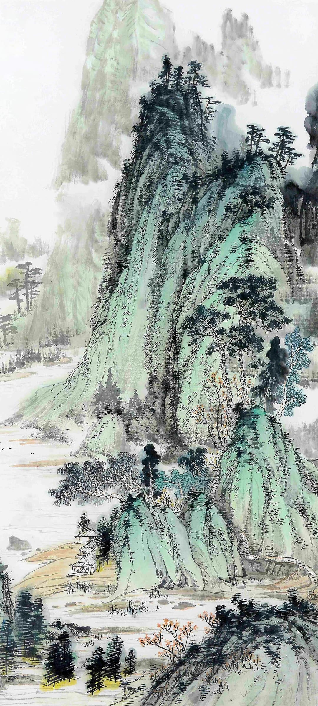 中国风山水画之石头山树回归自然手机壁纸