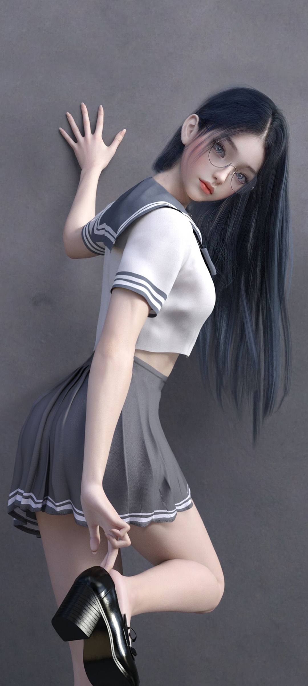 可爱的3D美女JK制服白色裤袜动漫手机壁纸