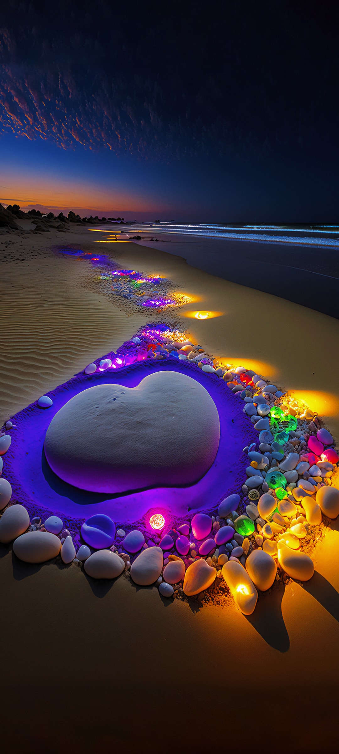 海边沙滩发光的彩色石头