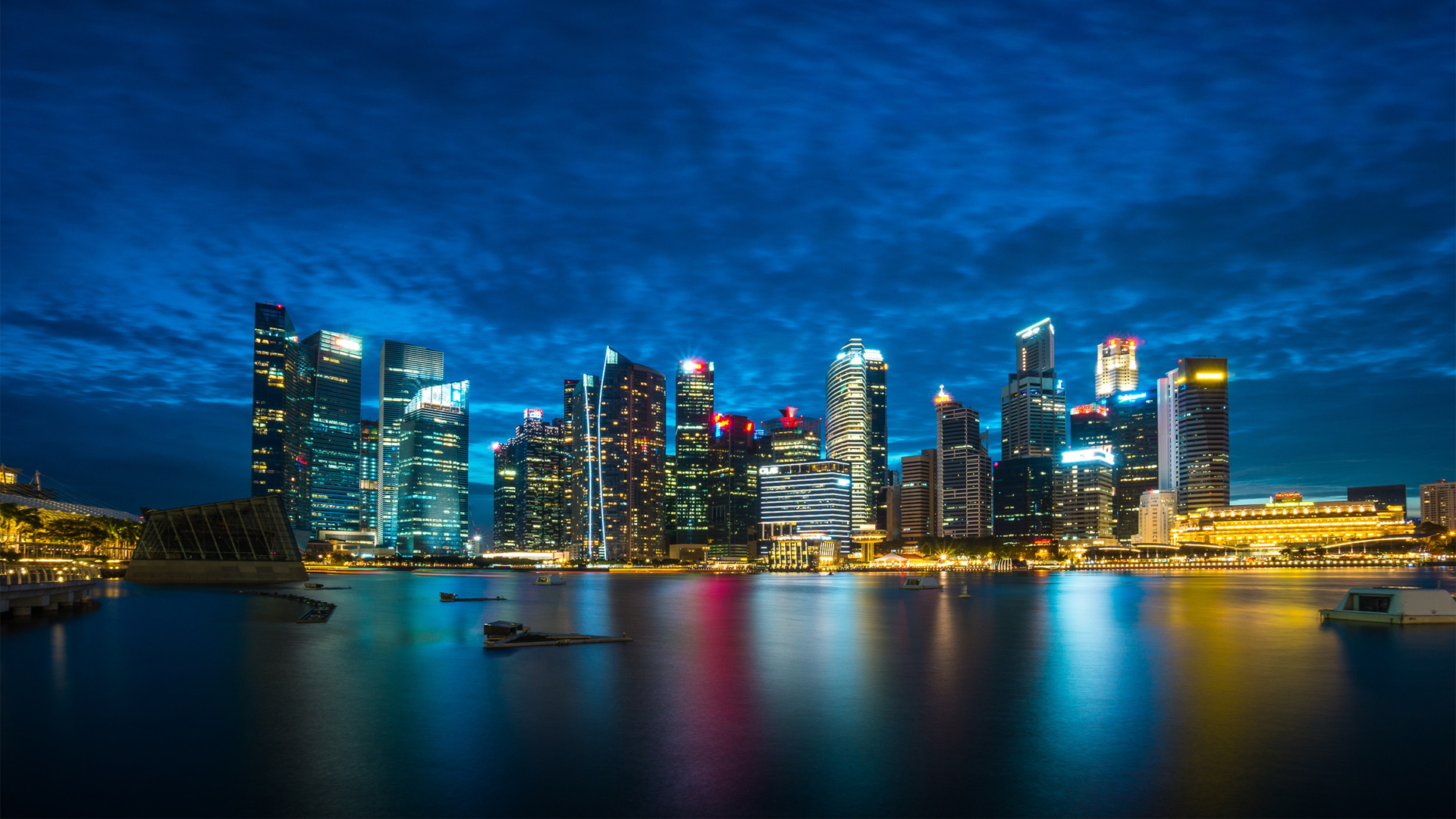 新加坡天际线灯光璀璨城市风景