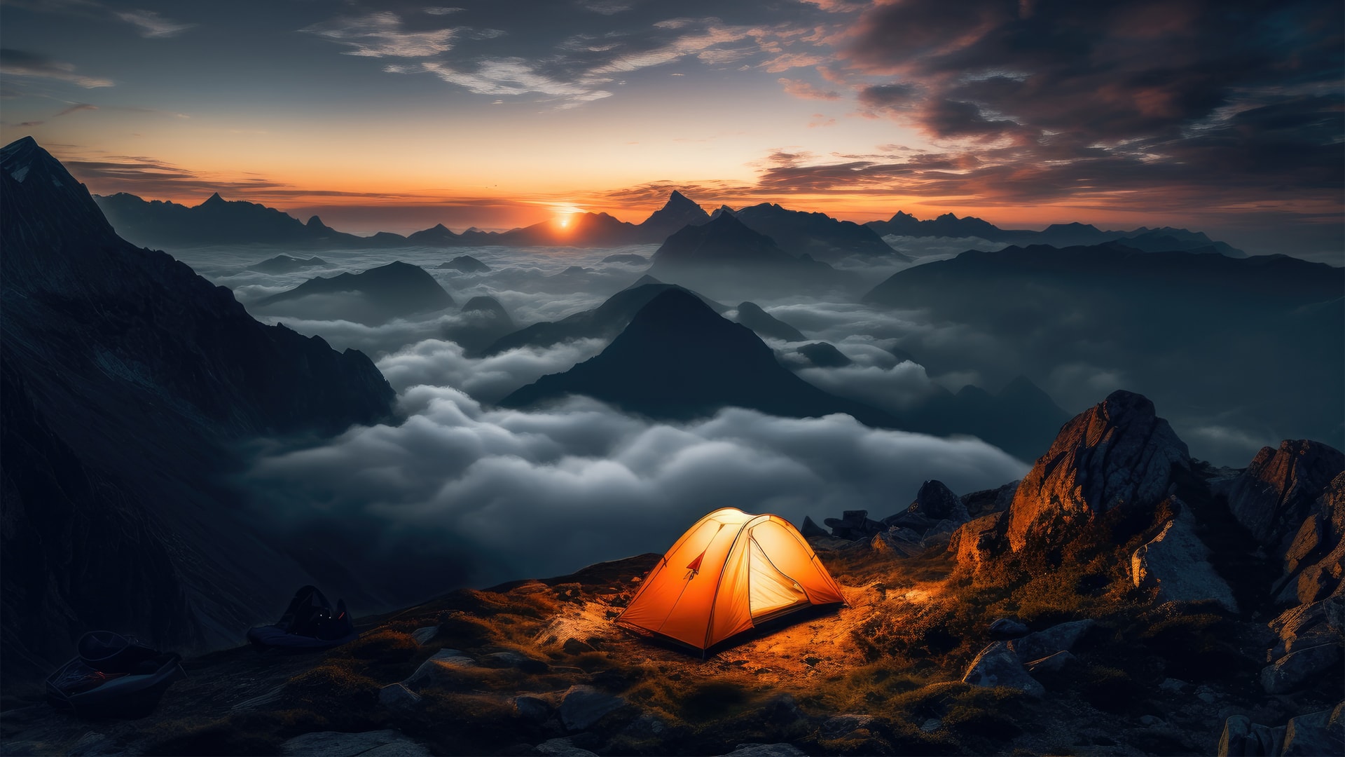 山顶露营的帐篷风景