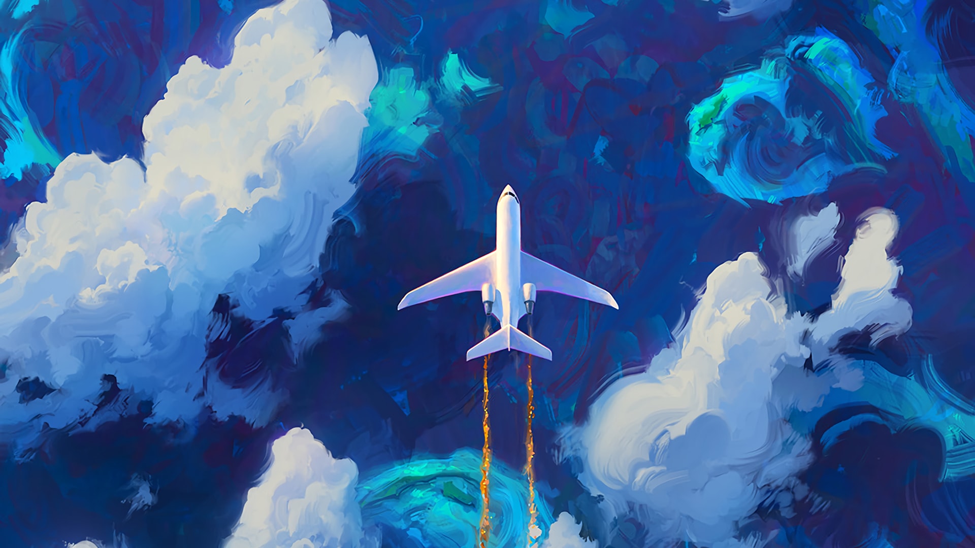 云层中高速飞行的白色客机